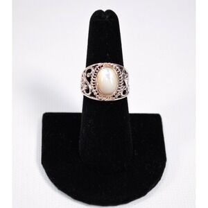 Vintage Signed RJ 925 Silver Ring - Size 7 - Cutout Design‎ Possibly Opal